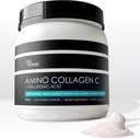 Collagène amino C avec acide hyaluronique (60 portions   16 oz   456g) - Peptides de collagène marins non OGM - Poudre hydrolysée - Non aromatisée - Pas de sucre - Pour la peau ferme, l'hydratation, les articulations saines et la gueule.