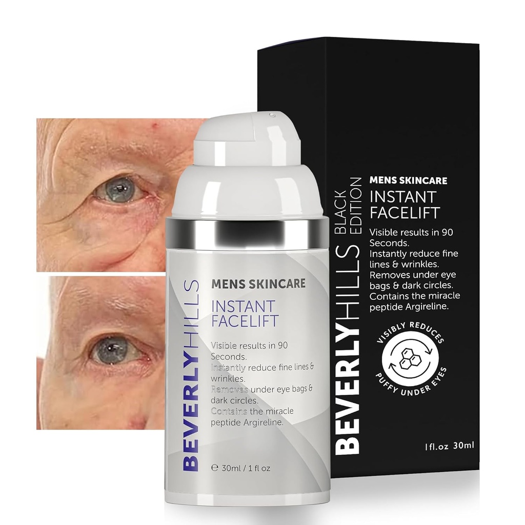 Beverly Hills Mens Traitement instantané du lifting du visage et du sérum oculaire pour les cercles sombres, les yeux puffy et les rides