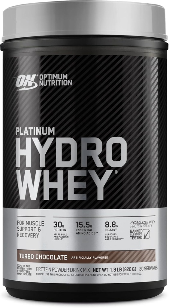 Optimum Nutrition Platine Hydrowhey poudre de protéines, 100% hydrolysée poudre de protéines de lactosérum, saveur: Turbo chocolat, 20 portions, 1,8 livre (paquetage mai vary)