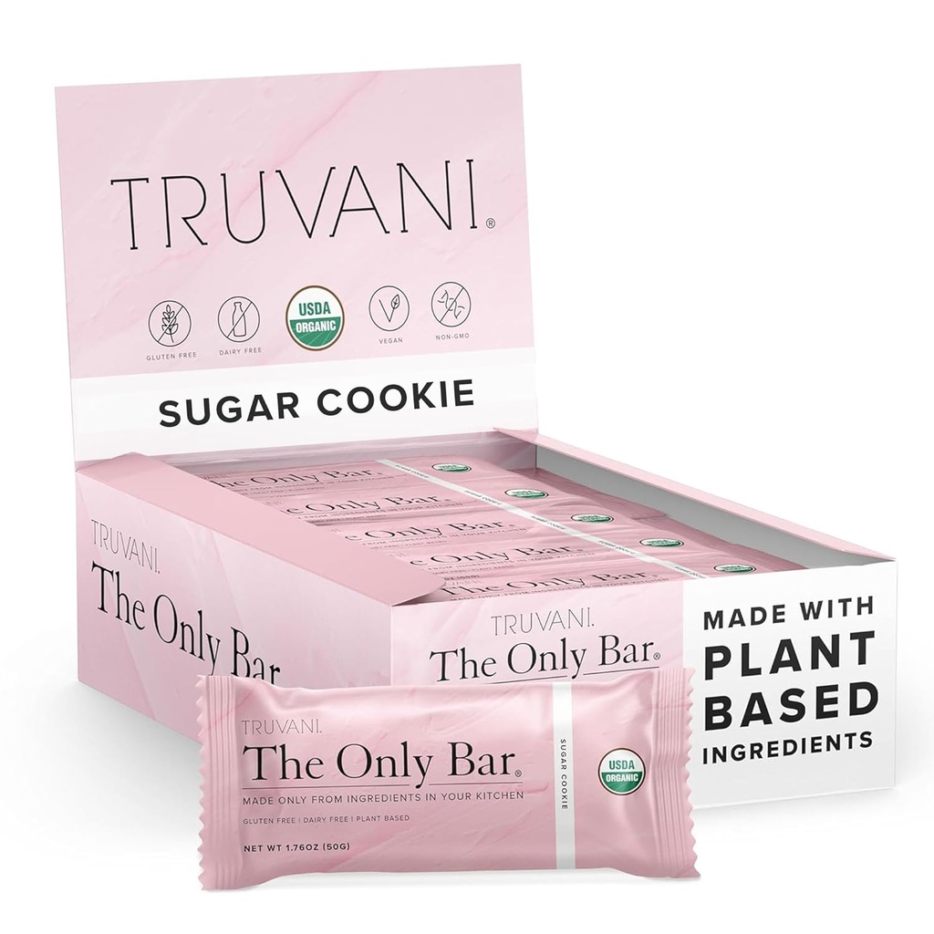 Truvani à base de plantes snack Bars de sucre Cookie 12 Pack de 6g de protéines USDA biologique et végétalien Le seul bar de lait, de soja et sans gluten