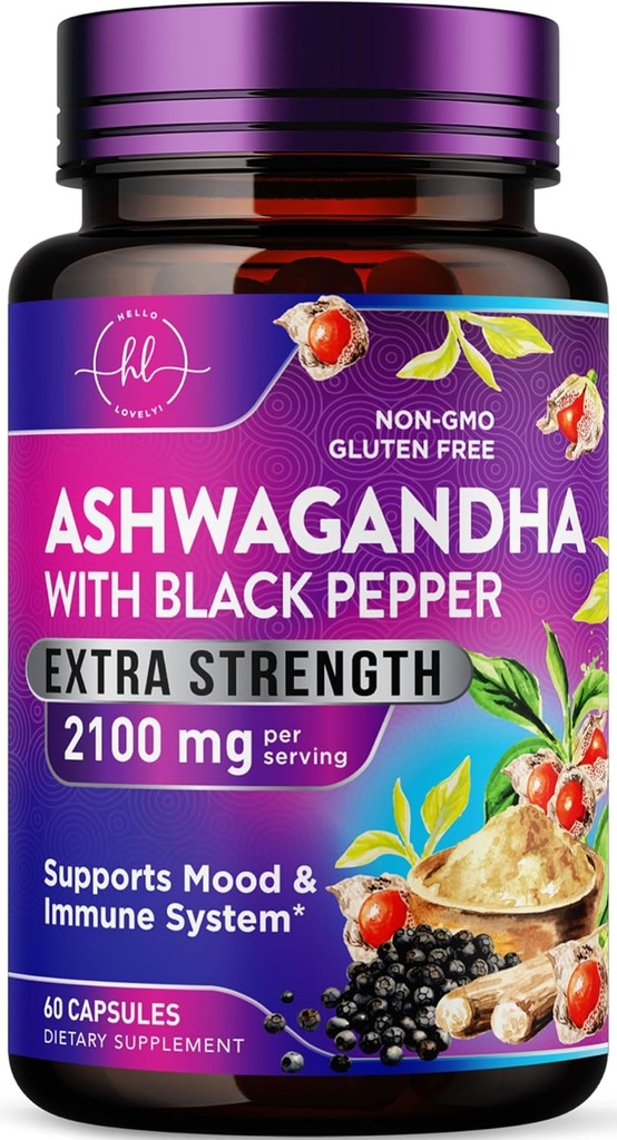 Ashwagandha 2 100 mg - Suppléments Ashwagandha pour les femmes dans les capsules de Veggie avec extrait de poudre et de racine, poivre noir pour haute absorption, à base végétale, non-OGM, mis en bouteille aux États-Unis - 60 capsules de Veggie