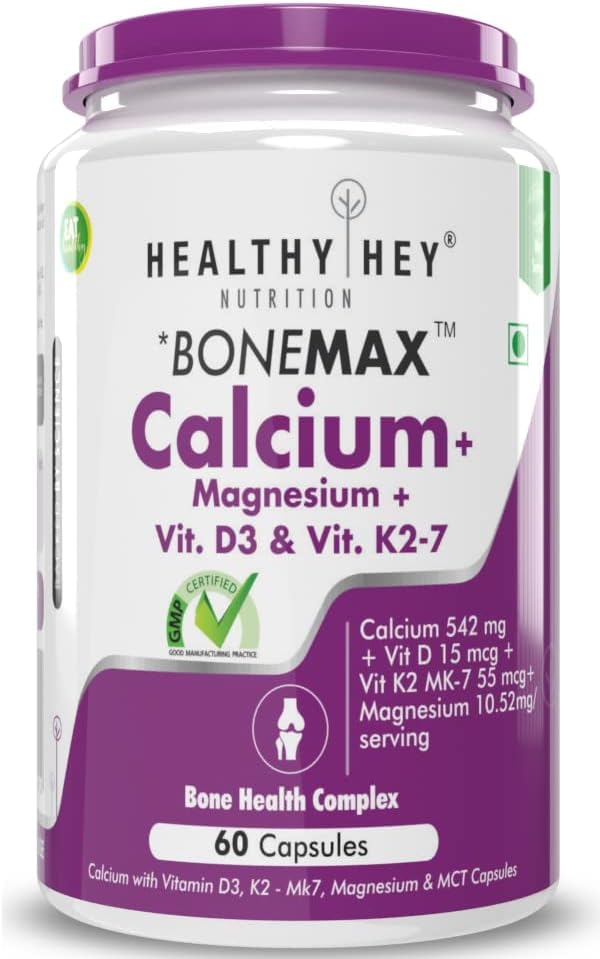 Calcium avec magnésium, vitamine D3 et vitamine K2- Mk7 - BoneMax - Complexe de santé des os - 60 capsules végétales