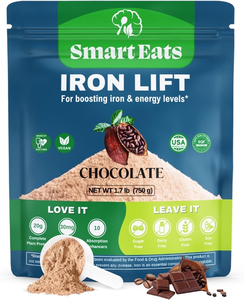Smart Eats - Iron Powder | Highly Absorbed | Avoids Side Effects | Complete Nutrition: Protein, Vitamins, Fiber, Antioxidants | Makes Tasty Drinks & Shakes | Vegan | Chocolate Flavor | 30 Scoops
