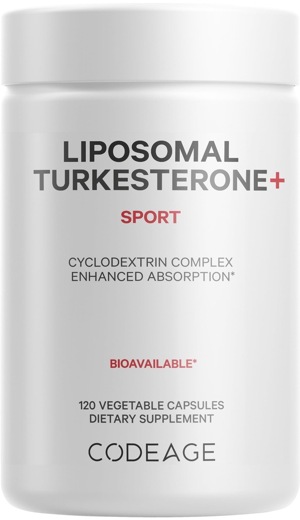 Codeage Turkestérone Supplément, 4 mois d'alimentation, Hydroxypropyl-β-Cyclodextrine, Livraison liposomique, Sports, Pré et post-entraînement, Ajuga Turkestanica, Vegan, Sans gluten, Non-OGM - 120 capsules