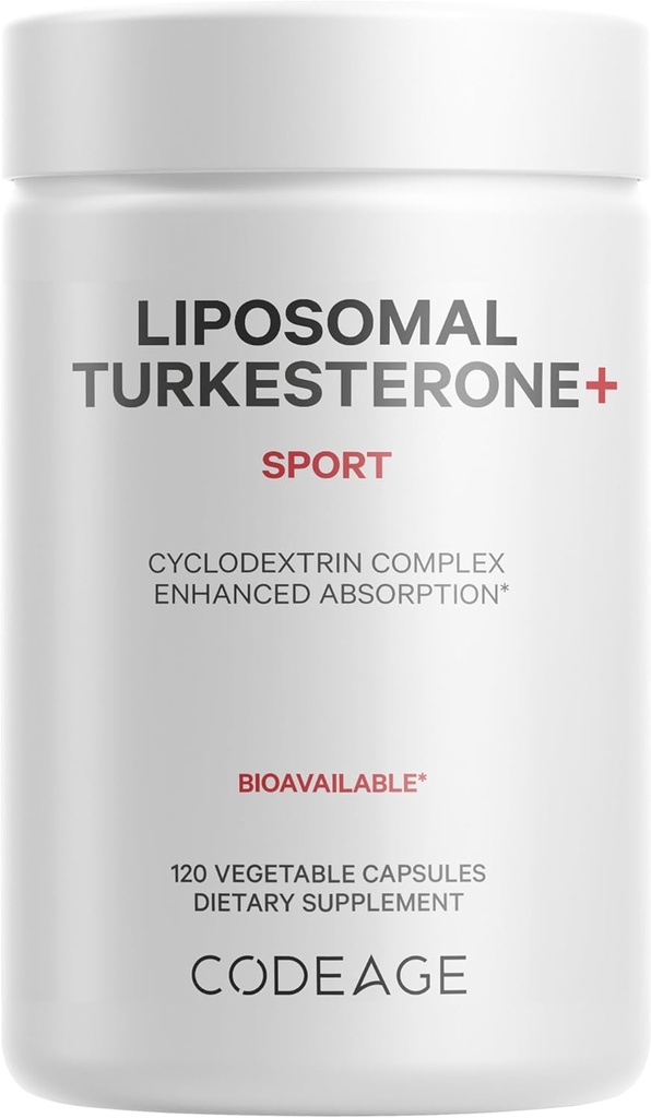 Codeage Turkestérone Supplément, 4 mois d'alimentation, Hydroxypropyl-β-Cyclodextrine, Livraison liposomique, Sports, Pré et post-entraînement, Ajuga Turkestanica, Vegan, Sans gluten, Non-OGM - 120 capsules