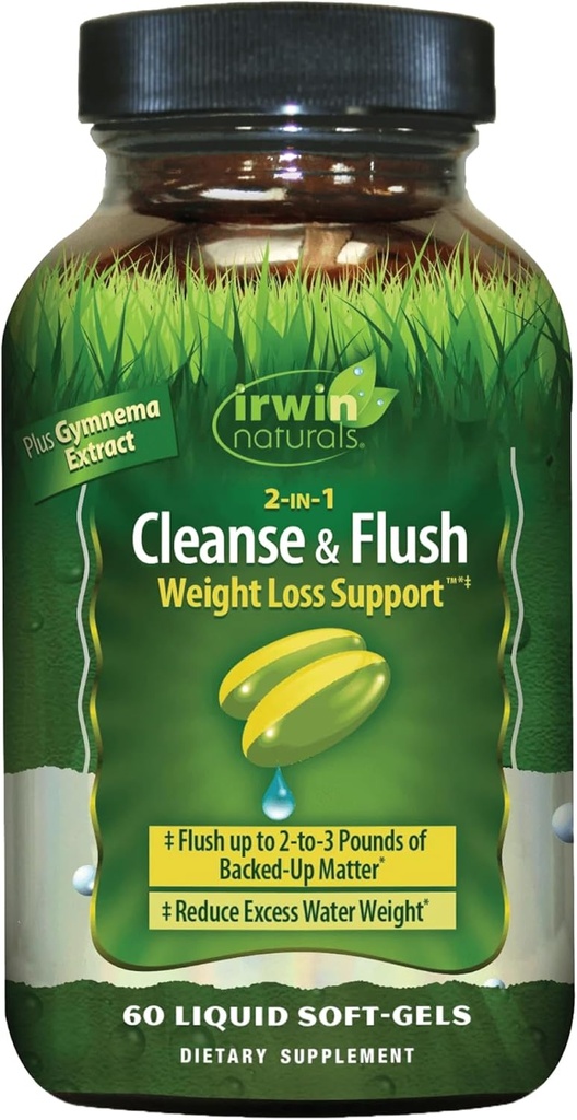 Irwin Naturals 2-en-1 Nettoie & Flush Weight Loss Support - 60 liquides Soft-Gels - Flushes Digestive Tract & Reduces Bloating - 30 Total des portions