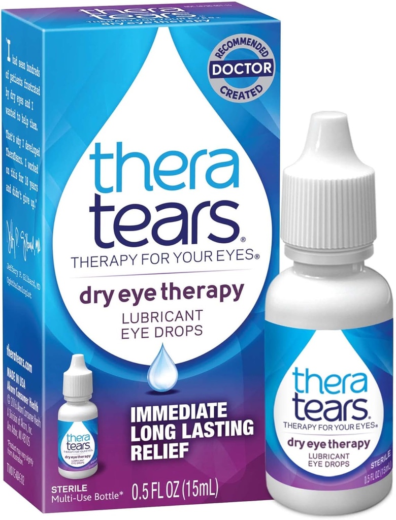 TheraTears Dry Eye Therapy Eye Drops Bundle with 1.0 Fl Oz and 0.5 Fl Oz Bottles
