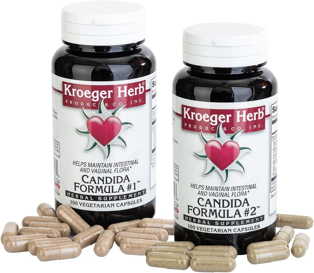 Kroeger Herb Products Candida Formula #1 et #2, Supplément de clease pour les femmes et les hommes - soutient les niveaux normaux de levure et de candida