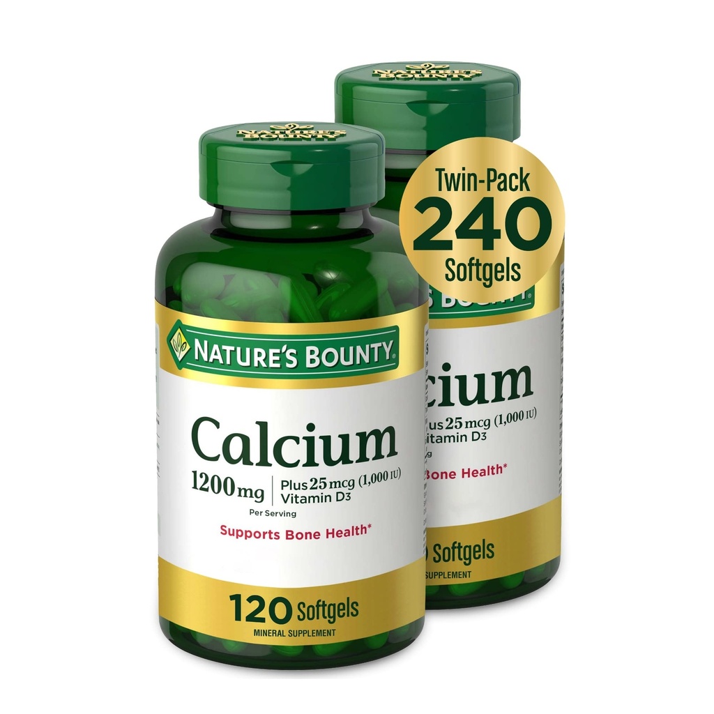 Nature's Bounty Calcium 1200 mg avec vitamine D3 - Bone Health Softgels, Calcium et supplément de vitamine D, 120 Ct (2-Pack)
