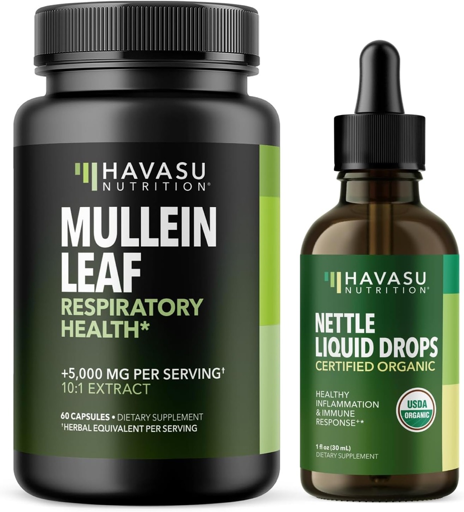 HAVASU NUTRITION Capsules de Mullein Leaf + gouttes de liquide Nettle Santé respiratoire