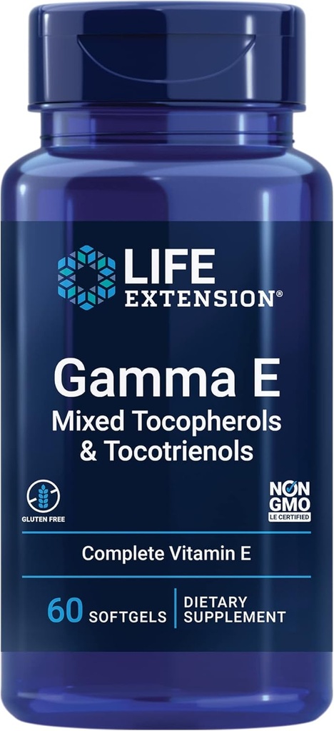 Life Extension Gamma E Mixed Tocopherols & Tocotrienols – Complete Vitamin E Spectrum, Antioxidant Protection – Non-GMO, Gluten-Free – 60 Softgels