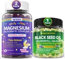 NEVISS Huile de graines noires Gummies, Chlorophylle et supplément de mousse de mer + Glycinat de magnésium Gummies pour adultes et enfants 4+