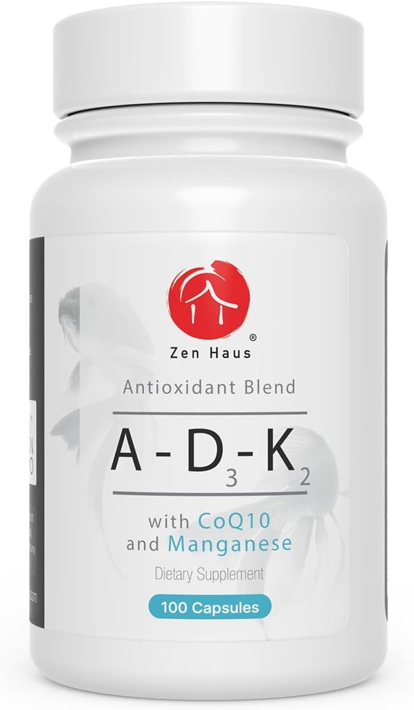 Supplément de vitamine ADK avec antioxydants réseau - A, D3, K2 (MK-7 Non-Soy) et E avec CoQ10 et acide alpha lipoïque - pour la vision, les os forts et les dents, et le support immunitaire - Complexe D3 5000 iu
