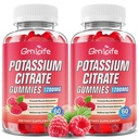 2 Pack Gommies de Citrate de Potassium, supplément de Potassium élevé Gommies 1200mg Support Crampes de jambe et santé musculaire, Gommies de Potassium pour adultes et enfants, végétalien, framboise parfum 120 Comte
