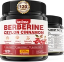 Supplément berbère biologique 1500mg avec Ceylan Cinnamon Bitter Melon, Liposomale Berberine HCL Complex Suppléments, Imune & Soutien digestif - Non-OGM, Organic, Vegan Berberine Capsules 120Cts