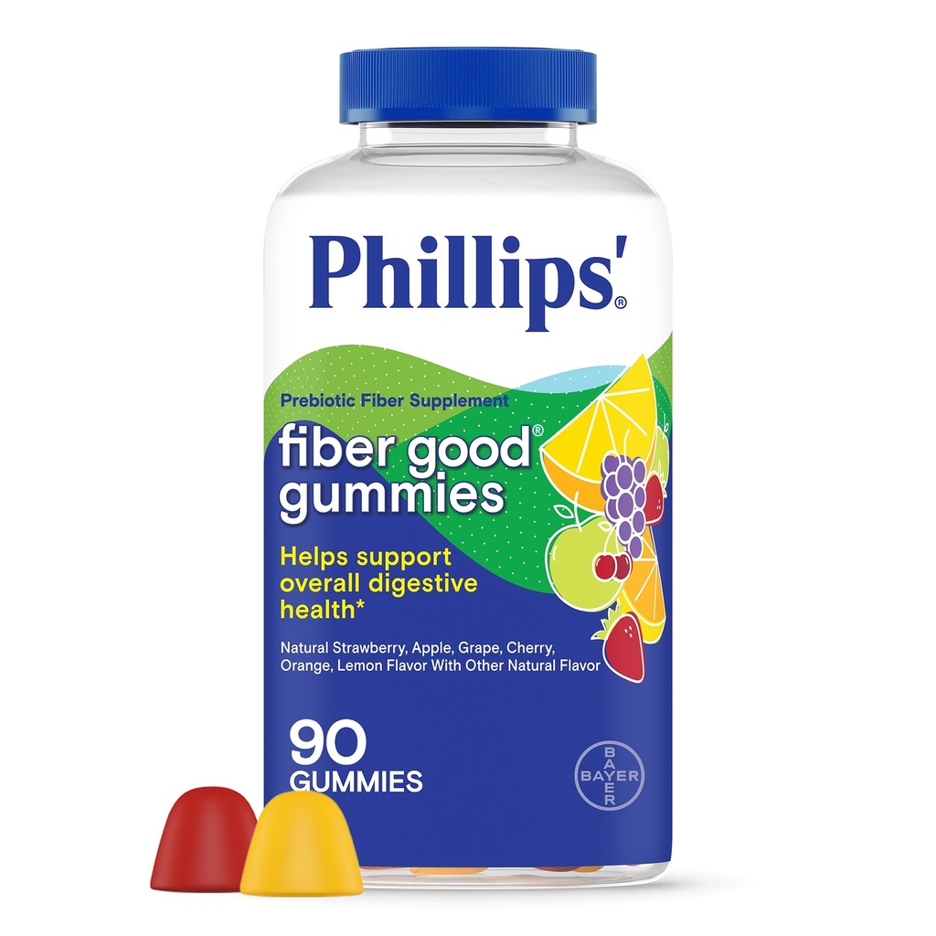 Phillips, complément à l'inuline pour les adultes et les enfants, gommes quotidiennes aromatisées aux fruits, 4g de fibre prébiotique par portion, 90 comte