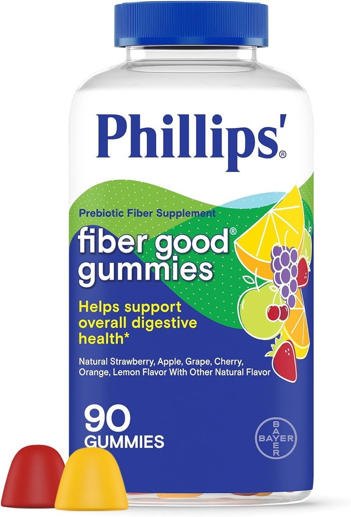 Phillips, complément à l'inuline pour les adultes et les enfants, gommes quotidiennes aromatisées aux fruits, 4g de fibre prébiotique par portion, 90 comte