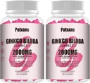 2 Packs 2000mg Ginkgo Biloba Gummies - Suppléments Ginkgo Biloba pour le soutien de la santé du cerveau, améliorer l'humeur et la concentration, l'énergie, adulte, fraise, 120 comte