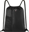BeeGreen Black Drawstring Sac à dos de gymnastique pour hommes Femmes String Sports Sac à dos avec bouteille d'eau Mesh Pockets Et 2 poche zippée Grand sac à dos Cinch Sac d'entraînement 16" x 20"