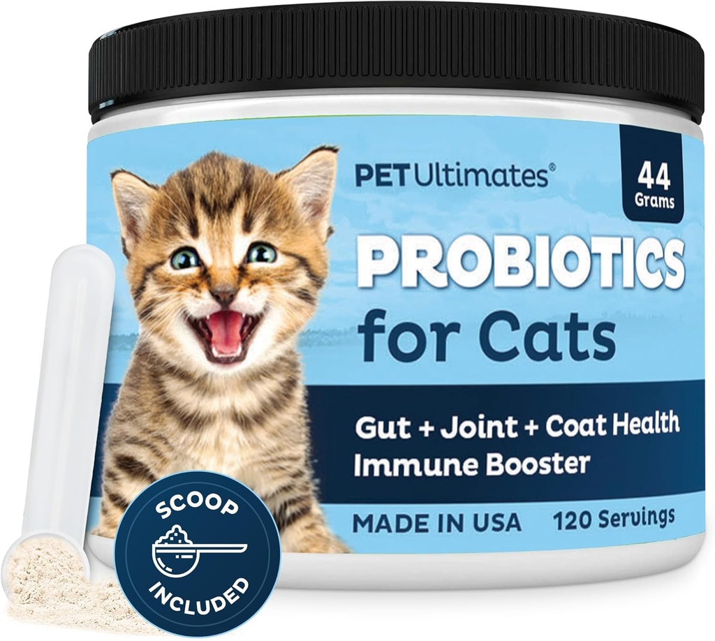 Animal Ultimate Probiotiques pour les chats – 20 espèces de poudre probiotique de chat pour traiter la diarrhée, les vomissements, le soutien digestif et la récupération des antibiotiques de chat – Cat Health Supplies (44 gr)