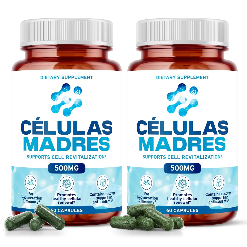 Suppléments de cellules souches 500mg (120cap) Anti-âge naturel et soutien de longue durée avec Spiruline et Chlorella, Boost renouvellement cellulaire, restaurer l'énergie jeune, réduire la douleur articulaire – Celulas Madre