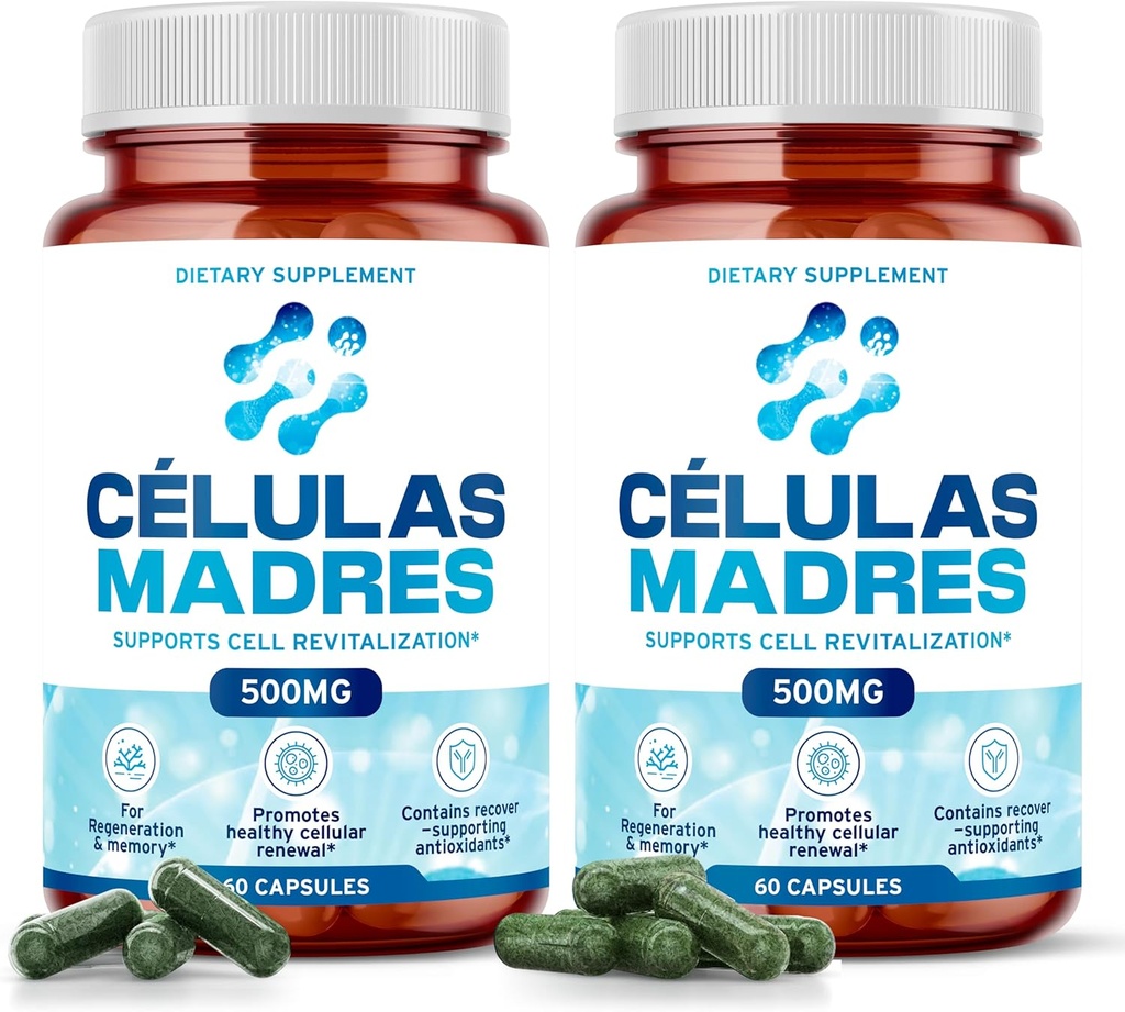 Suppléments de cellules souches 500mg (120cap) Anti-âge naturel et soutien de longue durée avec Spiruline et Chlorella, Boost renouvellement cellulaire, restaurer l'énergie jeune, réduire la douleur articulaire – Celulas Madre