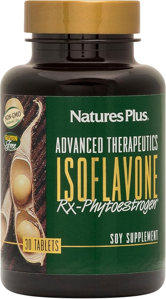Natures Plus Advanced Therapeutics Isoflavone Rx Phytoestrogen - 125 mg, 30 comprimés végétariens - supplément de soja - favorise le bien-être général - non-OGM, sans gluten - 30 portions