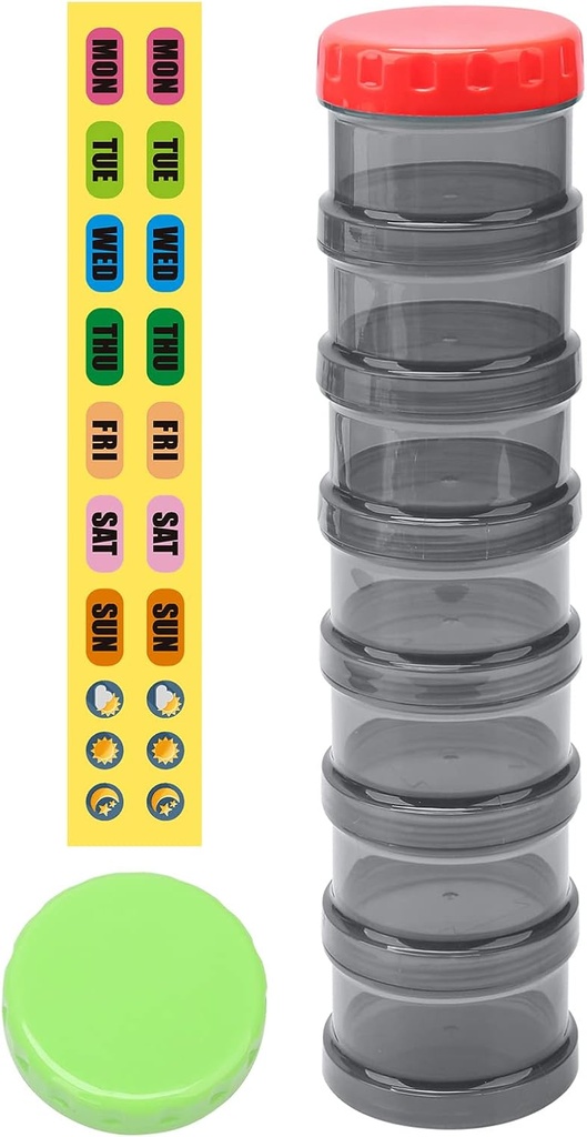 7 Day Pill Organizer Case Stackable Weekly Suppléments Vitamines Pills Holder Dispenser Extra Large Translucide Noir avec Etiquette et un Lids de plus