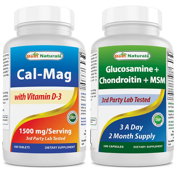 Meilleurs Naturals Calcium Magnésium avec Vitamine D3 1500mg & Glucosamine Chondroïtine et MSM