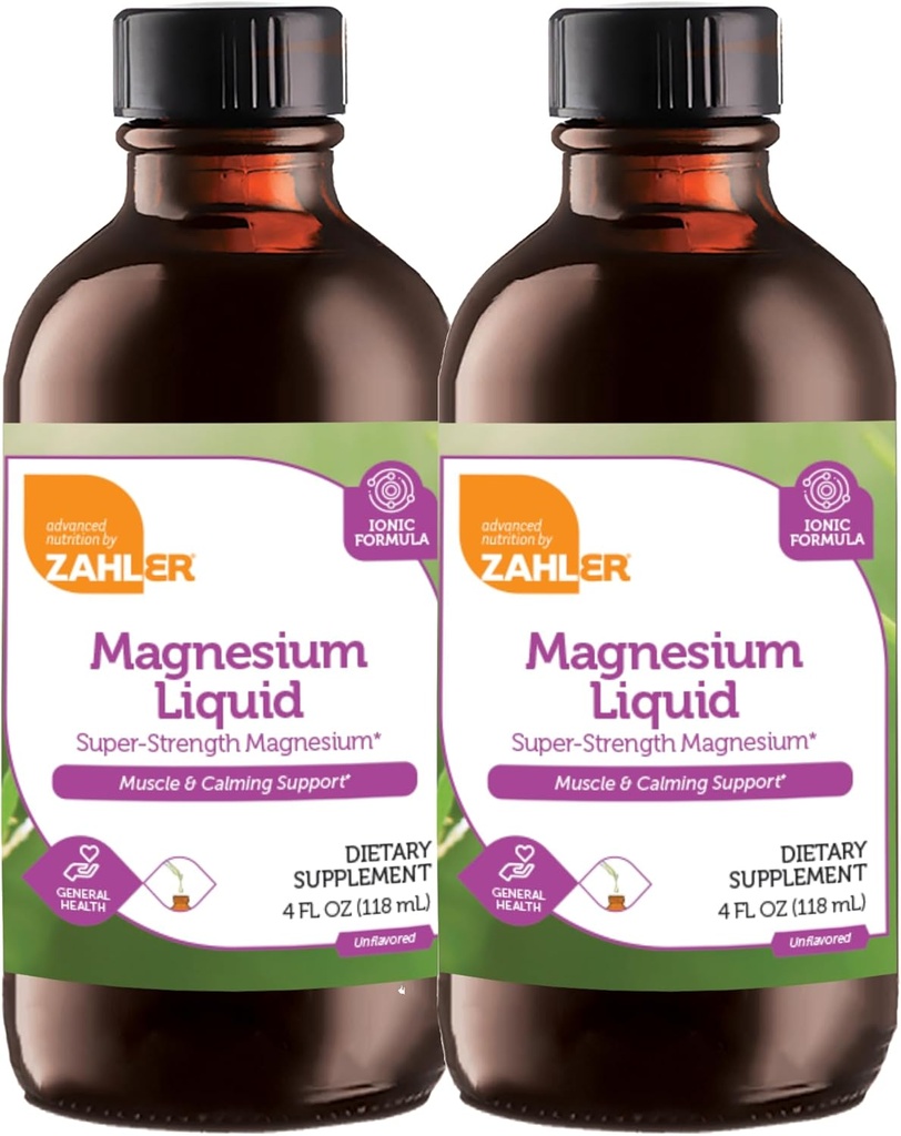 Zahler Magnésium liquide Super-Strength Magnésium Muscle Calme Support, 4 FL OZ. Sans saveur. (2 colis)