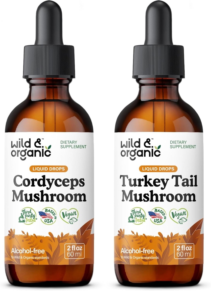 Bio et sauvage Cordyceps Teinture de champignons 2 fl oz et dinde Tail Teinture de champignons 2 fl oz