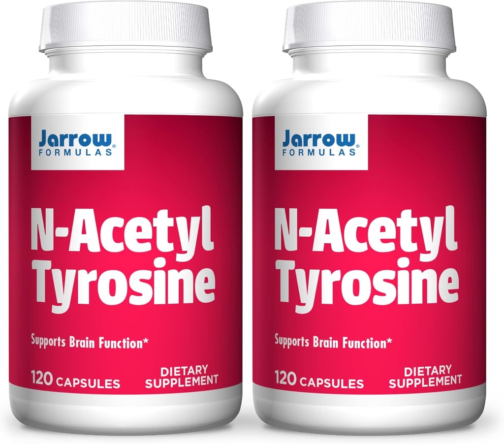 Formules de Jarrow N-acétyl Tyrosine 350 mg - 120 Capsules, Pack de 2 - Soutient la fonction cérébrale - Contient de la vitamine B6 pour le métabolisme de l'acide amino - 240 portions totales