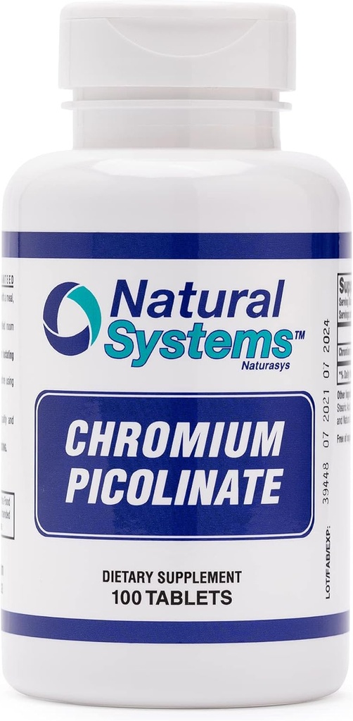 Picolinate de chrome 200 Mcg 100 comprimés par les systèmes naturels - Suppléments de chrome pour un mode de vie actif - Excellente absorption Supplément de chrome - Capsules de chrome sans sucre