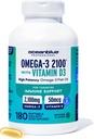 Oil de poisson professionnel Oceanblue avec la vitamine D3=1 Triple Strength 2100mg Omega 3 DPA EPA DHA=1 Wild Caught=1 Saveur orange sans Burpless, 90 portions (180 comte)