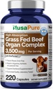 NusaPure Grass Fed Beef Organ Complex (complexe d'organes) 220 Capsules (Pâture élevée) avec foie déshydraté, rein, pancréas, coeur, rate) Sans soja Non-OGM, Biopérine