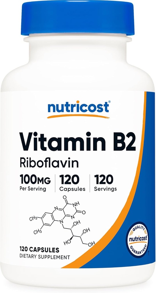 Nutricost Vitamine B2 (Riboflavine) 100mg, 120 Capsules - Sans gluten et sans OGM