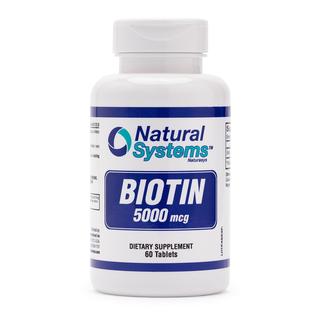 Biotin 60 Comprimés 5000 mcg par les systèmes naturels , Biotin soutien de la croissance des cheveux pilules , cheveux ongles de peau vitamines pour les hommes et les femmes , Biotin supplément améliore la croissance cellulaire