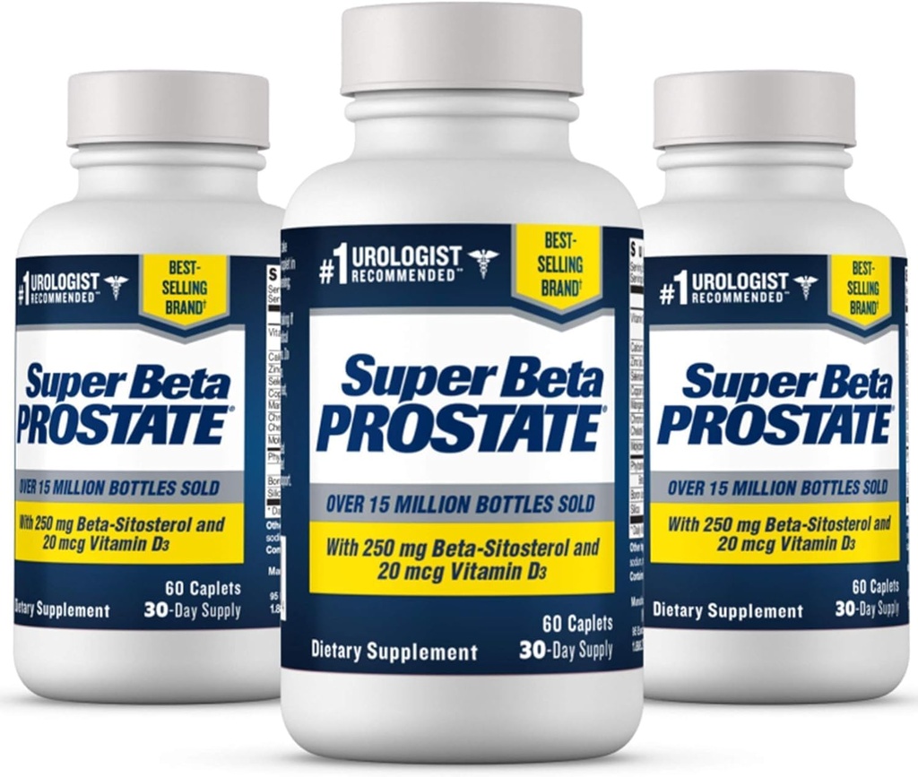 SUPER BETA PROSTATE Supplément de soutien pour la santé des hommes - Réduire les voyages dans les salles de bains, favoriser le sommeil, mieux vider les vêtements et la prostate saine, Beta Sitostérol - 60 comtes (paquet de 3)