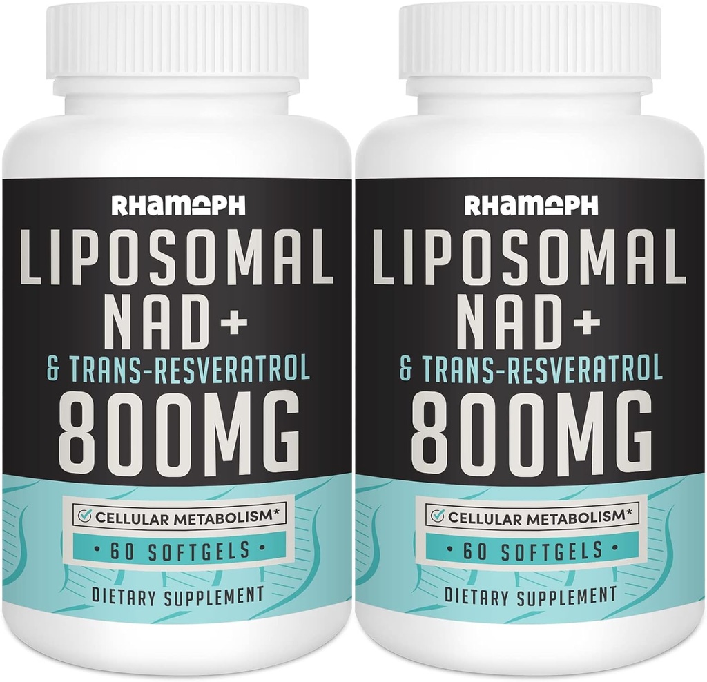 NAD+ liposomique 800 mg avec trans-résvératrol 300 mg, absorption maximale, NAD+ réel Supplément stimulant pour le vieillissement en santé, énergie cellulaire, réparation de l'ADN, longévité - 120 Softgels