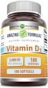 Formules étonnantes Vitamine D3 (Cholecalciferol) Supplément: 5000 UI par portion: 180 softgels.