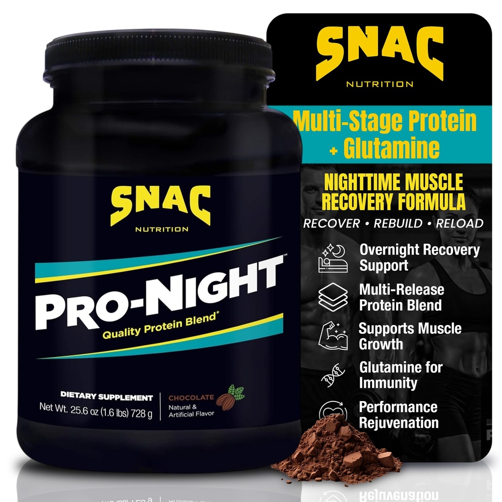 SNAC Pro-Night mélange protéique de qualité pour la récupération musculaire nocturne, chocolat