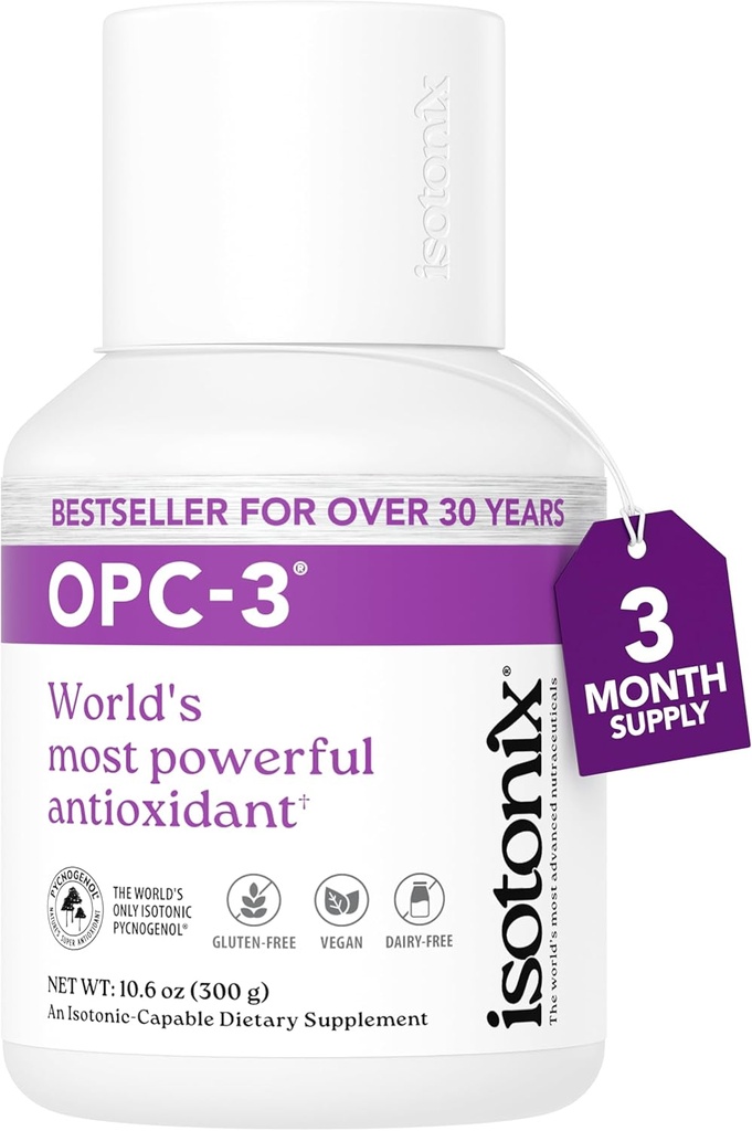 OPC-3 Isotonix - Supplément antioxydant - Pycnogénol, Extraits de graines de raisin, Bilberry, Vin rouge et Extraits d'écorce de pin - pour support cardiaque et circulatoire - Isotonique, végétalien, sans gluten - 90 portions