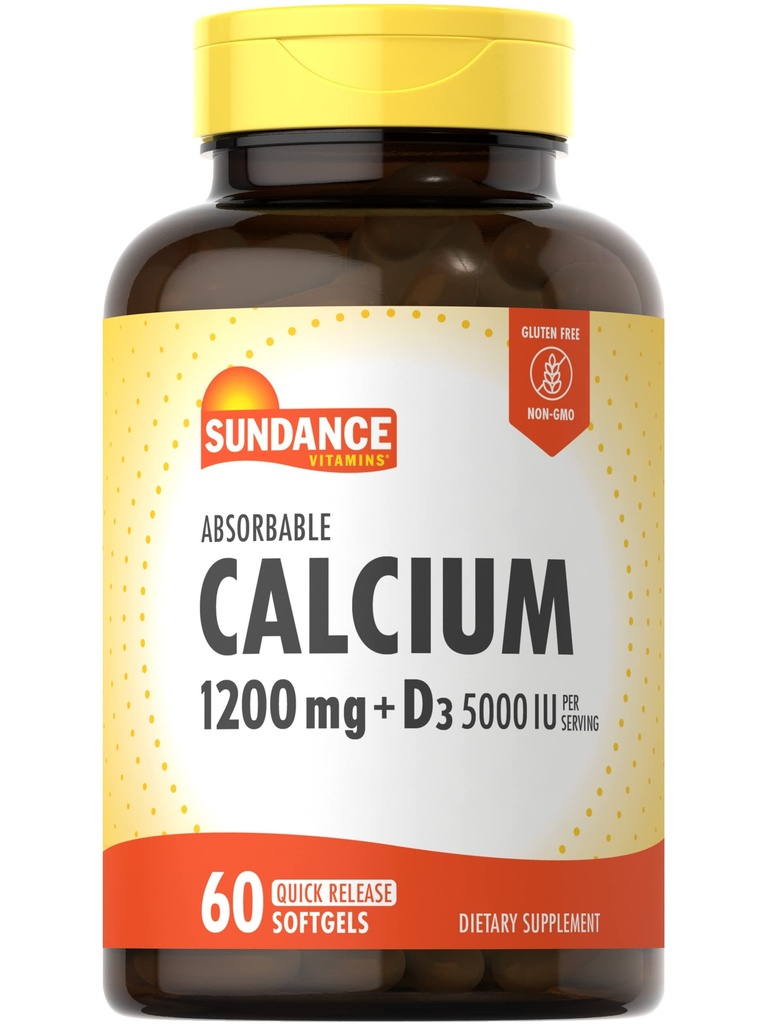 Calcium Sundance 1200 mg avec vitamine D3 5000 UI 60 softgels absorbants