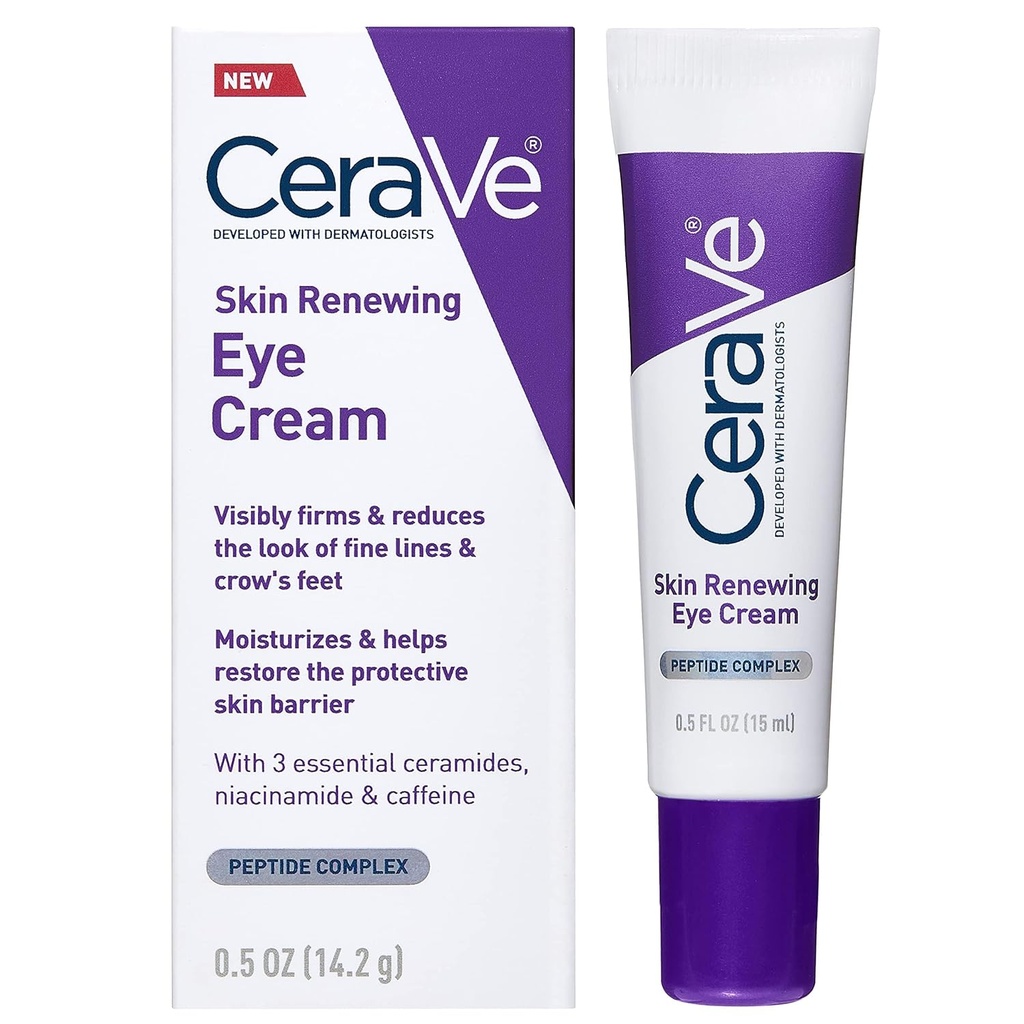 CeraVe Skin Renewing Eye Cream For Wrinkles, Under Eye Cream With Peptides + Caffeine + Niacinamide, For Wrinkles & Crows Feet, Paraben Free & Opthalmologist Tested