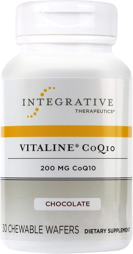 Thérapeutique intégrative Vitaline CoQ10 200 mg - Supplément de soutien à la santé du cerveau pour les adultes* - Soutient la santé cardiaque* - Sans lait - Saveur au chocolat, 30 comprimés à croquer (30 portions)