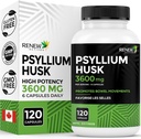 Renouveler les actifs Psyllium Husk 1200MG par 2 capsules – Laxatif en vrac et fibre soluble pour la santé digestive, la régularité et le bien-être des adultes – Ingrédients purs – Fabriqué au Canada – 120 capsules