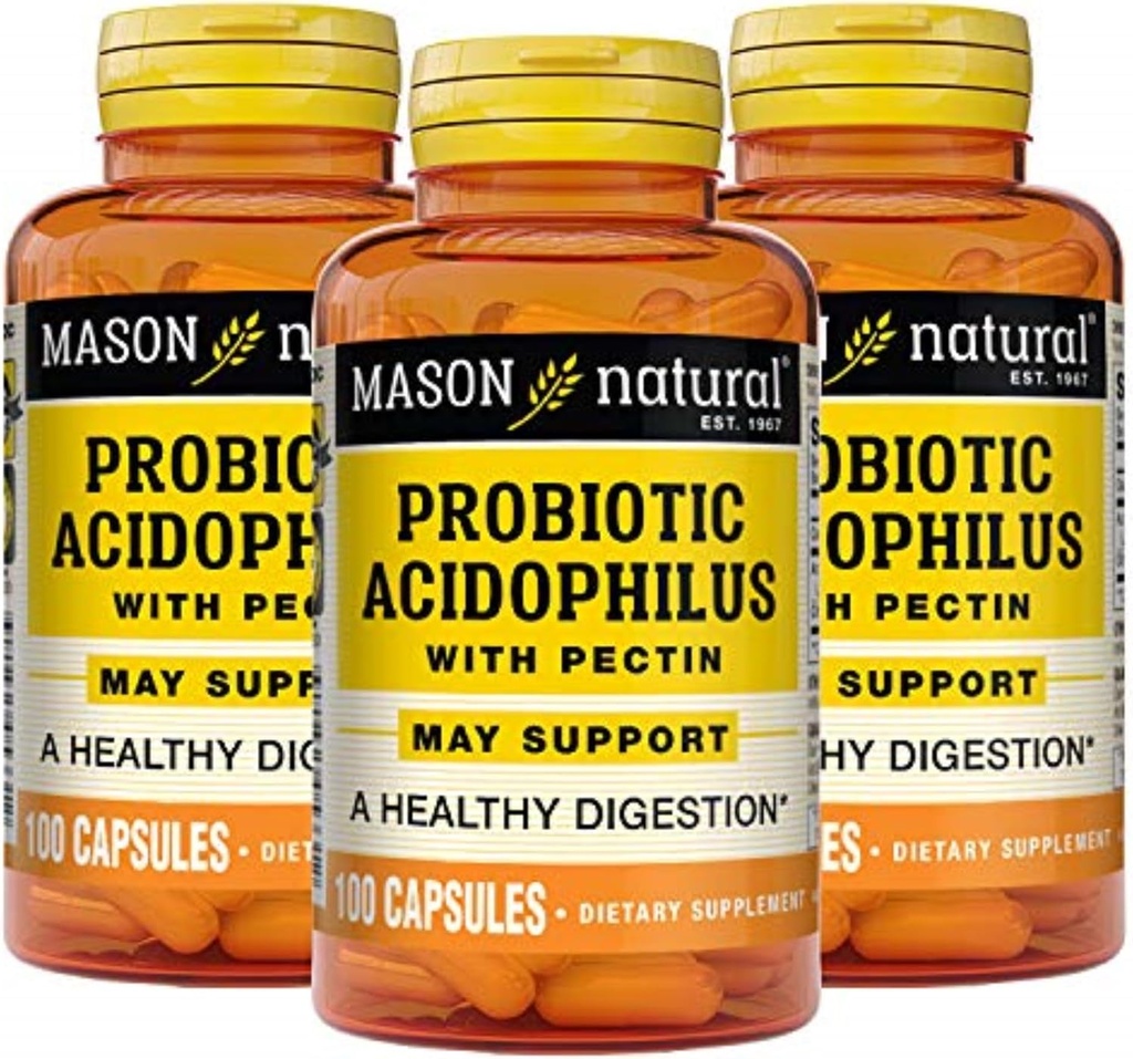 MASON NATURAL Probiotique Acidophilus, 150 jours d'approvisionnement, soutient la régularité et la digestion normale avec la pectine et le calcium, 100 capsules (paquet de 3)