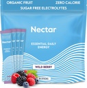 Booster d'énergie Nectar - Caféine biologique, B12 et électrolytes - Sans sucre et sans calories – Café sain, boisson énergétique et substitut de soda – hydratation et supplément énergétique (Berry 18 Powder Packets)