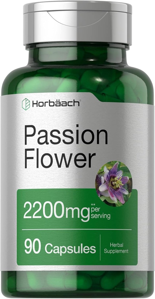 Horbäach Passion Flower Capsules $ 2200mg $ 90 Comte $ Supplément d'extrait sans OGM et sans gluten