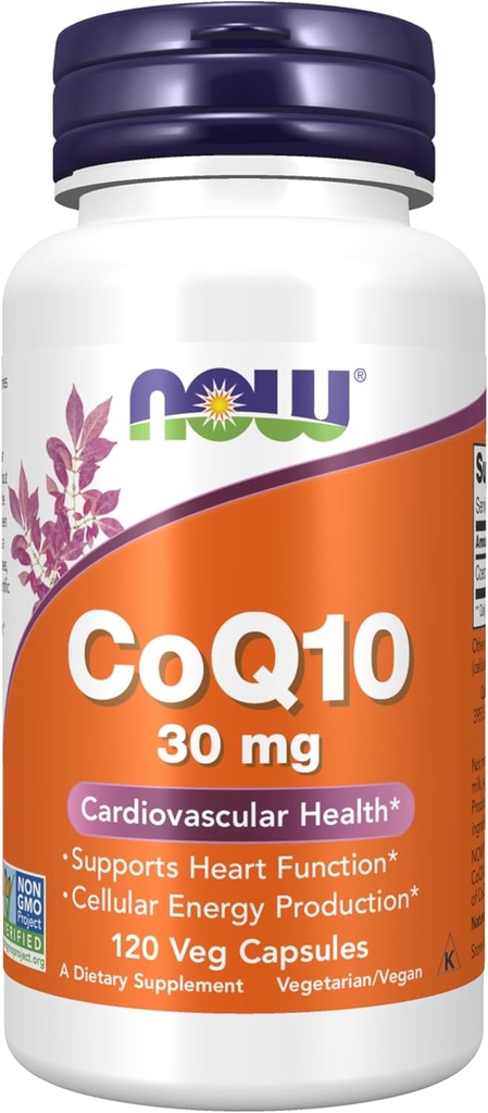 MAINTENANT Compléments alimentaires, CoQ10 30 mg, Classe pharmaceutique, Forme All-Trans produite par Fermentation, 120 Capsules de Veg